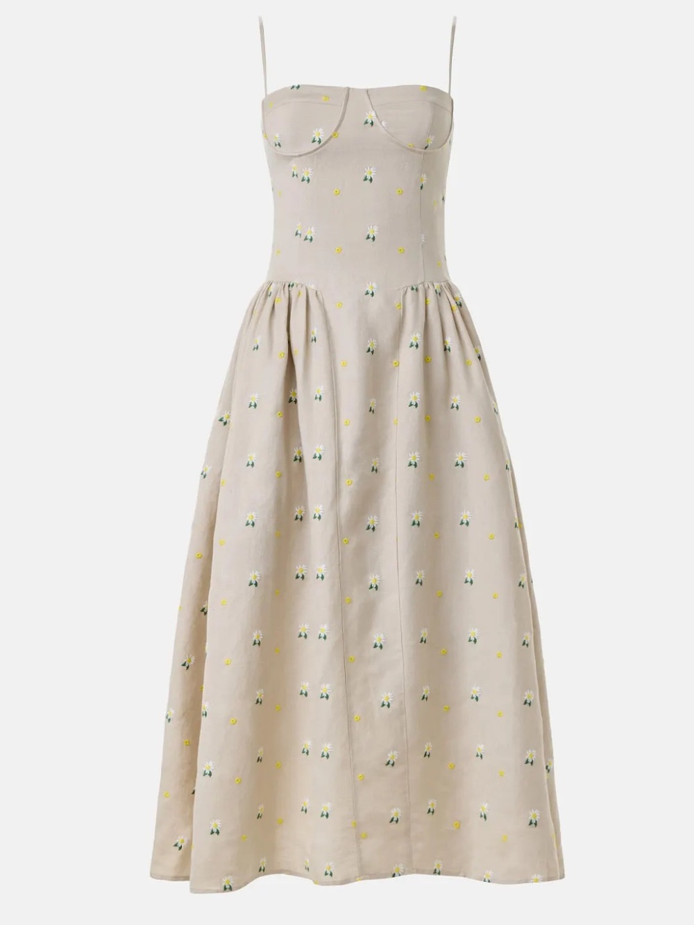 Sister New York Beige Floral Bustier Midi Dress with Spaghetti Straps